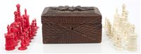 Lot 866 - 19th century carved and stained ivory chess...