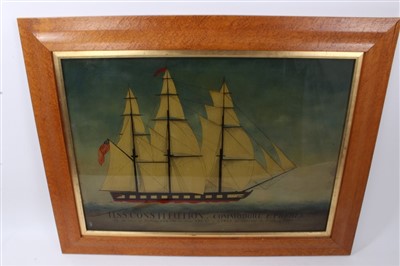 Lot 950 - Pair of Regency-style reverse prints on glass.