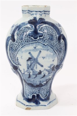 Lot 124 - 18th century Dutch Delft blue and white vase with painted windmill reserve