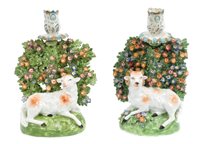 Lot 55 - Pair 19th century Chelsea-style ram and ewe...