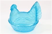 Lot 72 - Mid-20th century turquoise glass hen on nest...
