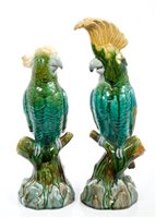 Lot 108 - Pair late Victorian Minton Majolica cockatoo...