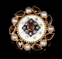 Lot 480 - Continental gold, diamond and enamel brooch,...