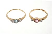 Lot 497 - Edwardian blue zircon and diamond three stone...