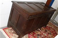 Lot 1292 - Large 17th century carved oak coffer with...