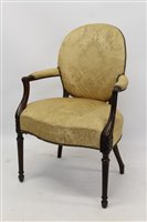 Lot 1325 - 19th century mahogany open armchair with silk...