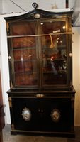 Lot 1329 - 19th century brass inlaid ebonised and Sevres...