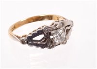 Lot 602 - 1930s diamond single stone ring with a...