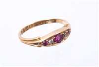 Lot 603 - Victorian 18ct gold ruby and diamond five...