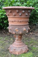 Lot 1610 - Large Antique terracotta garden urn with bark...