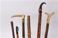 Lot 681 - Antique alpine hiking staff with horn handle...