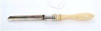 Lot 391 - Georgian silver apple corer with turned ivory...