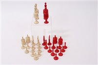 Lot 834 - 19th century ivory and stained ivory chess...