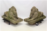 Lot 1331 - Good large pair of concrete garden lions...