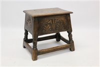 Lot 1258 - 17th century style carved oak box stool with...
