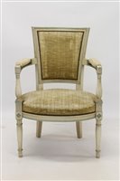 Lot 1369 - Georgian style open armchair, square velvet...