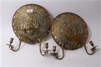 Lot 771 - Pair of 19th century Dutch brass wall sconces,...