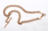 Lot 593 - Edwardian 9ct rose gold curb link watch chain,...