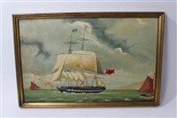 Lot 711 - Mid-19th century-style painting on sail cloth...
