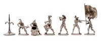 Lot 304 - Six Continental white metal figures of...