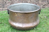 Lot 1235 - Antique copper vessel, cylindrical bellied...