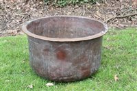 Lot 1238 - Large antique copper vessel, cylindrical form...