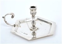 Lot 384 - Edwardian silver chamberstick of hexagonal...