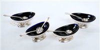 Lot 385 - Set of four Victorian silver salts of navette...