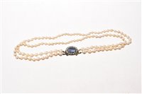 Lot 503 - Cultured pearl choker necklace with two stings...