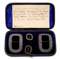 Lot 769 - Cased set of Georgian cut steel buckles,...