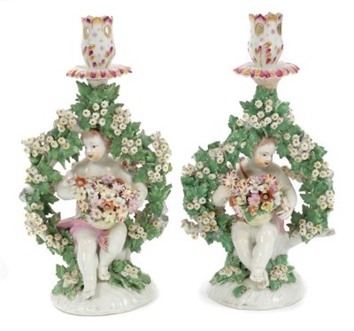 Lot 113 - Pair 18th century Derby chamber candlesticks