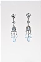 Lot 569 - Pair of aquamarine pendant earrings, each with...