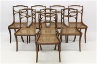 Lot 1336 - Set of eight Regency faux rosewood rope twist...