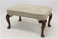 Lot 1364 - Queen Anne style walnut stool, striped...