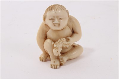 Lot 277 - Small Japanese carved ivory okimino in the...