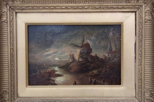 Lot 930 - Four nineteenth century-style oils over prints...