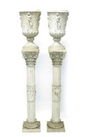 Lot 1294 - Impressive pair of reconstituted marble urns...