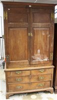 Lot 1256 - 18th century and later oak enclosed cupboard...