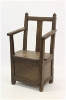 Lot 1221 - Early primitive oak box stool with square back...