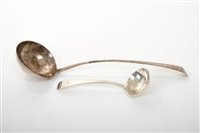 Lot 208 - Georgian silver Old English pattern soup ladle...