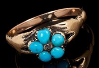 Lot 402 - Regency gold turquoise and diamond Fede ring,...