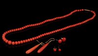 Lot 410 - Antique coral graduated bead necklace, pair of...