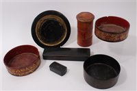 Lot 713 - Three Regency papier mache bottle coasters the...