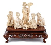 Lot 680 - Good Japanese Meiji period group of carved...