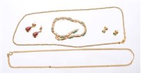 Lot 594 - Emerald and diamond 9ct gold bracelet, two 9ct...