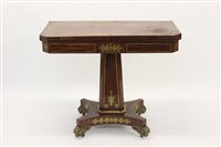 Lot 1210 - Good Regency rosewood and brass inlaid card...