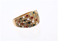 Lot 563 - Unusual 18ct yellow gold and enamel dress ring...