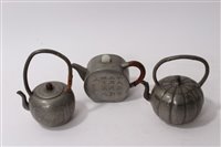 Lot 694 - 19th century Chinese pewter teapot of squat...