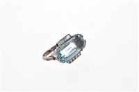 Lot 523 - Art Deco aquamarine and diamond cocktail ring...