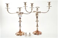 Lot 240 - Pair 19th century silver plated three-light...
